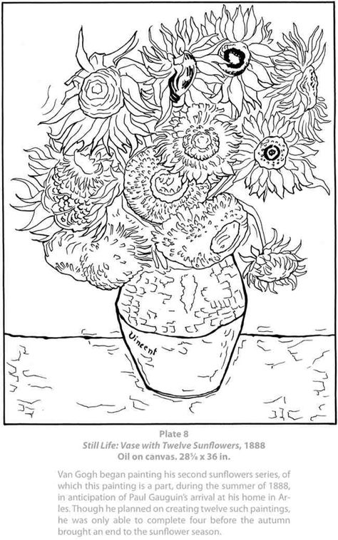 Van Gogh Sun Flower Van Gogh, Van Gogh Coloring Pages Free Printable, Van Gogh Sunflowers Drawing, Van Gogh Coloring Pages, Van Gogh Coloring, Sunflower Coloring, Gogh Paintings, Sunflower Coloring Pages, Van Gogh Sunflowers