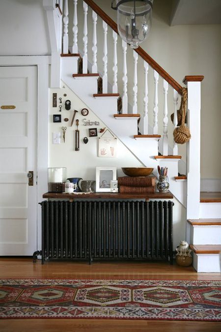 Stylish and creative ideas for hiding a radiator in a space, from radiator covers to ingenious designs for every budget. Radiator Design Ideas, Ways To Hide Radiators, Hide Radiator Ideas, Hide Radiator, Old Radiators, Radiator Shelf, Warm Industrial, In The Corner, Entry Hall