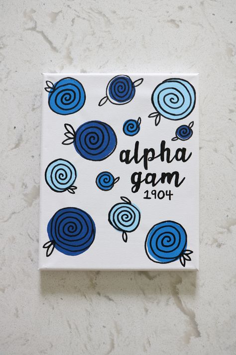 Flower Sorority Canvas, Alpha Gamma Delta Canvas Paintings, Blue Sorority Canvas, Alpha Gamma Delta Canvas, Sorority Letters Painted, Sorority Paintings, Big Little Canvas, Big Little Basket, Alpha Gam