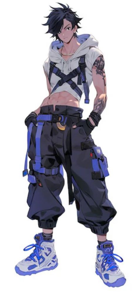 Athletic Character Design Male, Casual Cyberpunk Outfit, Streetwear Character Design, Magical Boy Outfit, Dynamic Male Poses, Cyberpunk Outfit Drawing, Cyberpunk Outfit Male, Streetwear Pose, Cyberpunk Character Design