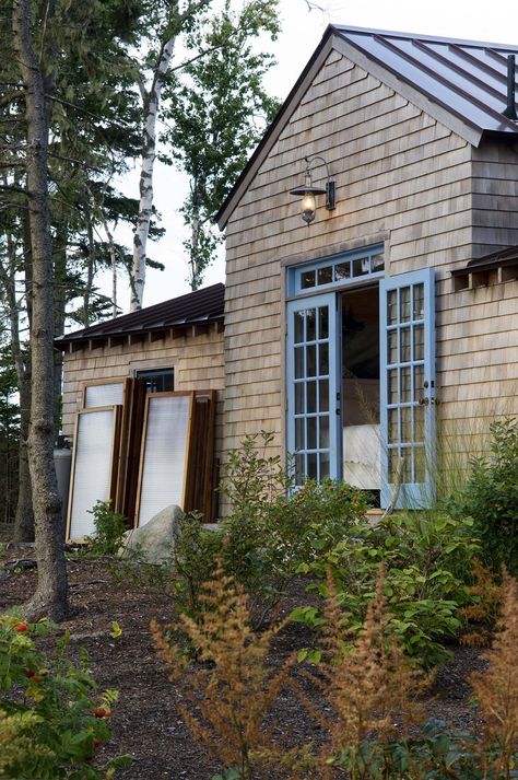 This stone cottage retreat was designed and built by Knickerbocker Group, located on Hunting Island, just off the coast of Portland, Maine. #cottage #house Cottage Retreat, Rustic Exterior, Vacation Cottage, Shingle Siding, Exterior Paint Colors For House, Traditional Exterior, Stone Cottage, Beach Cottage Style, French Cottage