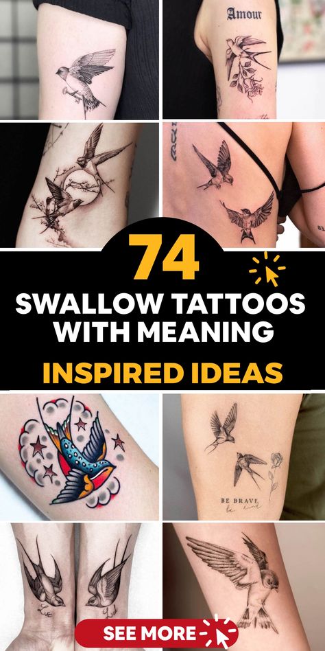 Delve into the captivating realm of swallow tattoos as you contemplate your next tattoo journey. Beyond their aesthetic charm, these timeless designs carry profound symbolic significance, resonating with individuals looking to express messages through body art. With a range of styles available, from simple outlines to intricate color palettes, swallow tattoos offer versatility for customizing your design according to your unique taste. Embrace the deep meanings and exquisite beauty embodied by t Swallow Hand Tattoo, Traditional Swallow Tattoo, Swallow Tattoos, Swallow Bird Tattoos, Swallow Tattoo, Mens Shoulder Tattoo, Elbow Tattoos, Upper Arm Tattoos, Small Hand Tattoos