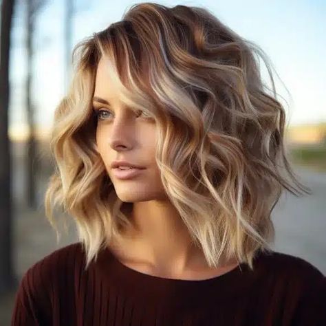 Shoulder Length Hair For Middle Aged Women, Cute Medium Layered Haircuts, Blonde Hair In 40s, Medium Shag Lob Haircut, Millenial Haircut Women, Lobs With Layers, Shag Hairstyles Medium Blonde, Medium Length Haircut With Blonde Highlights, Mid Length Haircut For Fine Hair With Bangs