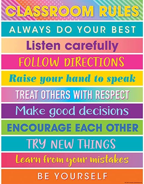 Amazon.com: Teacher Created Resources OS: Colorful Vibes Classroom Rules Chart, Vibes Classroom, Peraturan Kelas, Colorful Vibes, Rules Poster, Classroom Rules Poster, Classroom Charts, Classroom Expectations, Class Rules