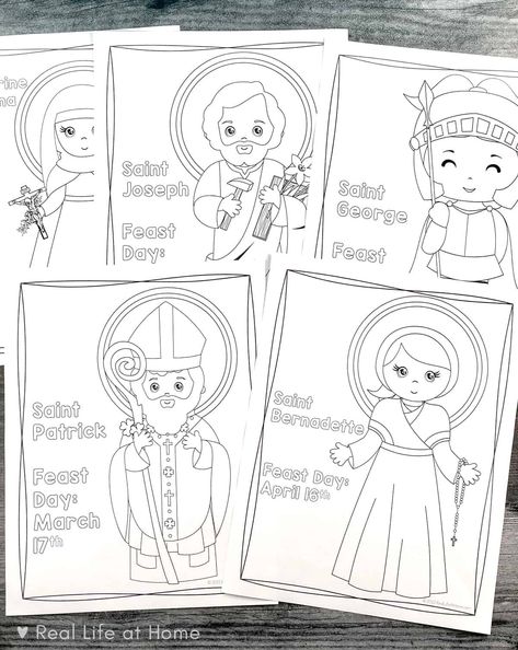 Saint Activities For Kids Catholic, Saint Crafts For Kids, Catholic Crafts For Kids, St Theresa Little Flower, Saint Elizabeth Of Hungary, Saints For Kids, St Bernadette, Catherine Of Siena, Saint Coloring