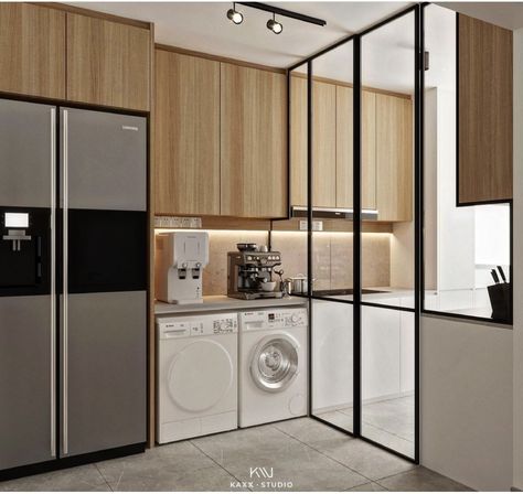 Kitchen And Laundry Room Divider, Small Wet And Dry Kitchen Ideas, Wet Kitchen And Laundry Area, Wet Kitchen Ideas Small Spaces, Small Wet Kitchen Design Malaysia, Dry And Wet Kitchen Design Malaysia, Wet And Dry Kitchen Ideas, Kitchen Enclosure, Closed Concept Kitchen