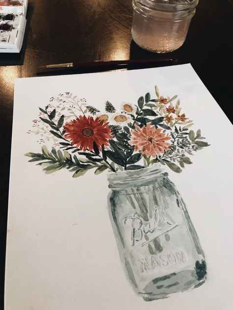 Mason jar flower painting | by natalliaboshard on vsco Mason Jar Painting Ideas, Mason Jar Tattoo, Jar Painting, Jars Ideas, Meaningful Paintings, Wildflower Drawing, Flower Jar, Mason Jar Flowers, Flowers In Jars