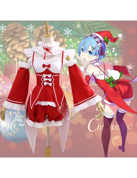 Re: Life in a different world from zero Rem Remu Christmas Dress Cosplay Costume Kostum Cosplay, Santa Suits, Short Curly Wigs, Different World, A Different World, Fancy Party, Maid Dress, Christmas Costumes, Re Zero