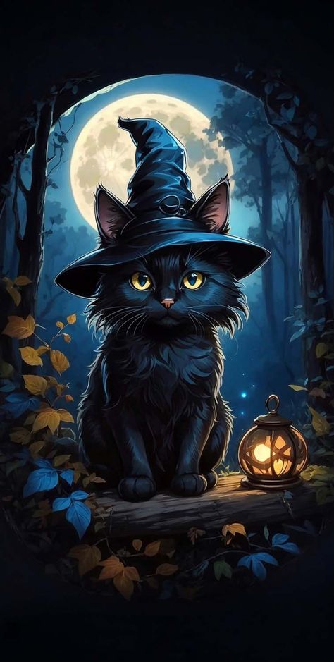 Halloween Cat iPhone Wallpaper 4K - iPhone Wallpapers A Black Cat, A Black, Black Cat, Moon, Halloween, Black, Art