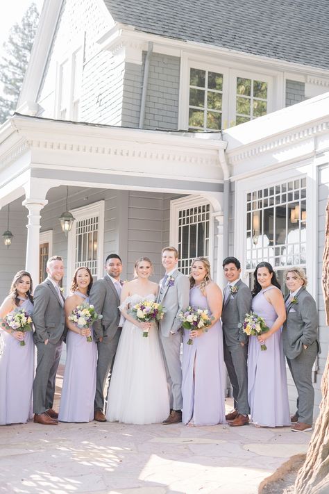 Lavender And Yellow Wedding Groomsmen, Lavender And Grey Groomsmen Attire, Tan And Lavender Suit, Lavender Wedding Bridal Party, Wedding Ideas For The Groom, Purple And Grey Wedding Party, Lavender Bridal Party Groomsmen, Groomsmen Attire Purple Lavender, Purple Bridesmaid And Groomsmen