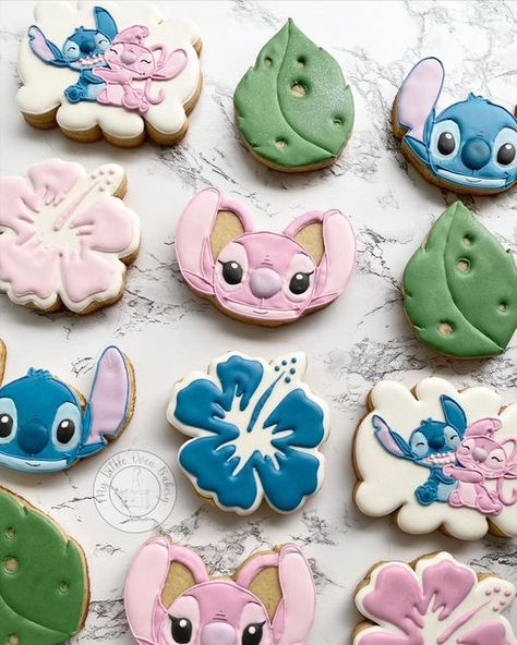 Stitch And Angel Gender Reveal Cookies, Stitch And Angel Cookies Decorated, Stitch And Angel Cookies, Stitch Cookies Decorated, Stitch And Angel Birthday Party Ideas, Stitch Sugar Cookies, Lilo And Stitch Cookies, Stitch Cookies, Lilo And Stitch Cake