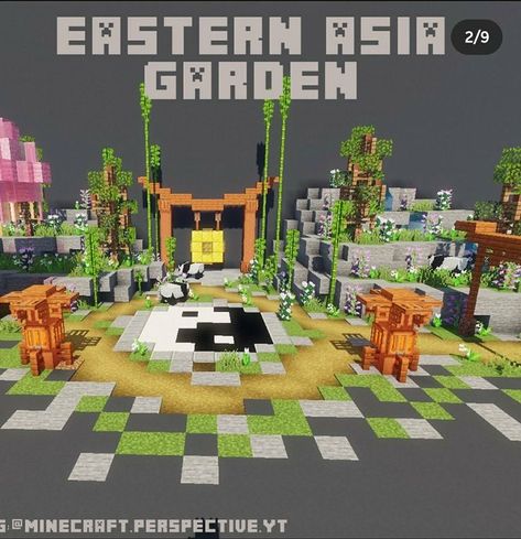 Panda Cage In Minecraft, Chinese Dragon Minecraft, Minecraft Panda Enclosure, Japanese Minecraft Builds, Garden Minecraft, Minecraft Japanese House, Minecraft Japanese, Minecraft Garden, Minecraft Statues