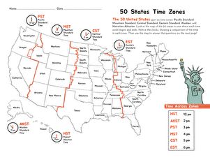 50 States Time Zones | Worksheet | Education.com Usa Time Zone Map, Time Zones Worksheet, Homeschooling 3rd Grade, Time Zone Map, Third Grade Social Studies, Telling Time Practice, 3rd Grade Social Studies, Social Studies Lesson Plans, Geography Worksheets