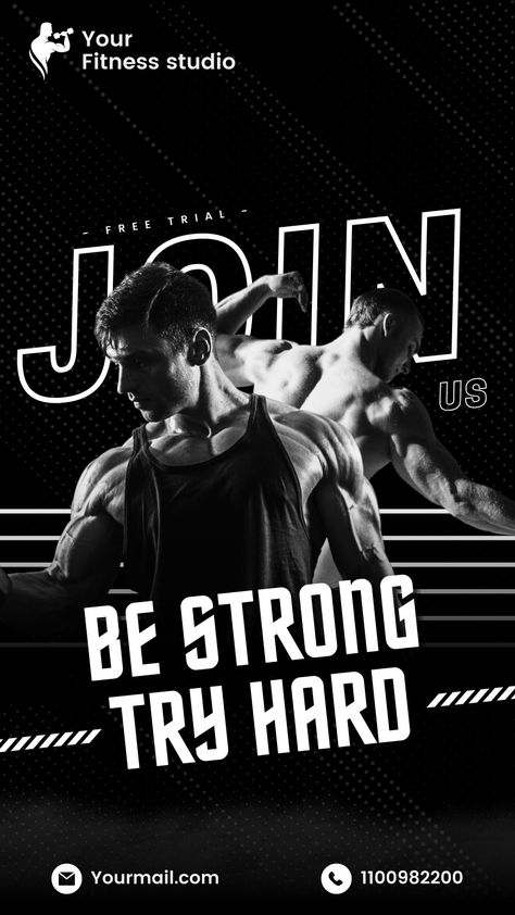 Be strong, try hard gym poster design for your gym promotion, advertisement and marketing. Join us and try our service for your next design:)
Don't forget to Follow us on #pinterest Gym Promotion Poster, Gym Membership Poster, Poster Gym Design, Gym Advertisement Poster, Gym Promotion Ideas, Gym Poster Design Creative, Workout Poster Design, Gym Creative Ads, Fitness Poster Design