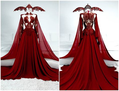 Empress of Dragons Gown#empress #got #dragon #darkred #gothic #askasu #designer #emperor #burgundydress #burgundy #scales #primeval #legend #fairy #wings #dramatic #glossy #praise Dragon Dress Fantasy Gowns, Dresses Fantasy Gowns, Dragon Wedding, Corset Fashion, Fantasy Dresses, Fantasy Gowns, Pageant Dress, Fantasy Dress, Fantasy Clothing