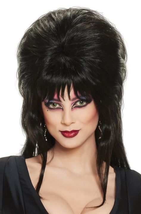 The Mistress of the Dark is known for having big� hair! Complete your transformation to the vivacious vamp with the help of this fabulous Elvira wig. Featuring her signature black bouffant with layered ends, this black wig will help you fill the shoe... Elvira Makeup, Elvira Costume, Salma Hayek Body, Dark And Mysterious, Elvira Mistress Of The Dark, White Prom, Halloween Wigs, Medium Curly Hair Styles, Halloween Costumes Makeup