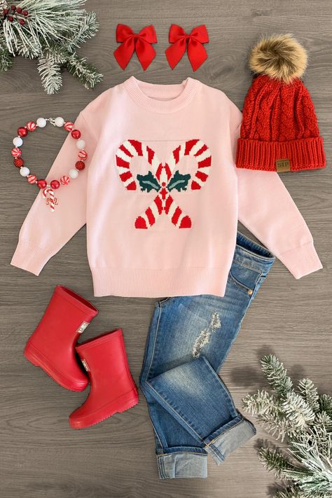 Light Pink Candy Cane Sweater - Sparkle in Pink Candy Cane Christmas Outfit, Kids Christmas Outfit Ideas, Candy Cane Outfit Kids, Pink Christmas Outfit, Candy Cane Sweater, Disney Christmas Outfits, Pink Candy Cane, Trendy Christmas Outfits, Sparkle In Pink