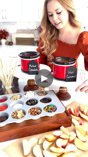 25K views · 280 reactions | This Caramel Apple Dipping Station is a fun and easy way to enjoy caramel apples in an interactive way at your next fall party!  You can add all of your favorite caramel apple toppings to a muffin pan so all of your friends, family, and guests can mix and match their favorite toppings for each apple slice.  I thought about adding cupcake liners to the muffin pan (side note, I just noticed the inconstancy of it being called a MUFFIN pan and CUPCAKE liners), but my cupcake liners were too big, and I realized that most likely by the end of a party (especially if little ones are involved), the whole pan would be a fun memory mess.  You could even add tiny little spoons to the muffin pan so people can sprinkle the toppings on their caramel apple slices instead of dip Apple Dip Station, Bobbing For Apples Alternative, Apple Dipping Station, Caramel Apple Toppings, Fall Dessert Bar, Caramel Apple Slices, Hosting Party, Caramel Apple Bars, Apple Slice