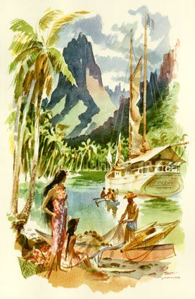 Hawaiian Travel, Hawaii Vintage, Polynesian Art, Hawaii Art, Tiki Art, Hawaiian Art, Menu Cover, Art Tropical, Vintage Hawaii