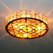 Vintage Tiffany Style Stained Round Glass Flush Mount Ceiling Light Lamp Fixture Tiffany Light Fixtures, Tiffany Light, Vintage Ceiling Light Fixtures, Tiffany Chandelier, Tiffany Lamp Shade, Contemporary Lamp Shades, Decorative Ceiling Lights, Ceiling Lamp Shade, Tiffany Lamp