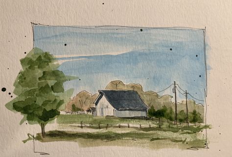 Small Watercolor Paintings, Watercolor Postcards, Watercolor Postcard, Pastel Sec, Watercolor Paintings For Beginners, Watercolor Paintings Easy, Watercolor Landscape Paintings, Watercolor Art Lessons, White Barn