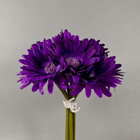 Purple Gerbera Daisy Bouquet Daisy Wedding Centerpieces, Wedding Rose Gold Theme, Gerbera Daisy Wedding, Gerbera Daisy Bouquet, Gerbera Bouquet, Tall Wedding Centerpieces, Wedding Colors Purple, Gerbera Daisies, Daisy Wedding