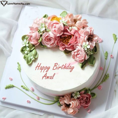 Amal Name Picture - Add Name On Birthday Cake Image Cake Name Edit, Pink Roses Birthday, Happy Birthday Sister Cake, Roses Birthday Cake, Birthday Cake For Wife, Best Wishes Birthday, Birthday Cake Image, Write Name On Cake, Rosé Birthday Cake