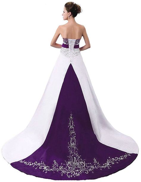 White And Purple Wedding Dress, Purple And White Wedding Dress, Purple Wedding Gown, Purple And White Wedding, Purple Wedding Dress, Wedding Dress Bustle, Dreamy Wedding Dress, Pearl Flowers, A Line Bridal Gowns