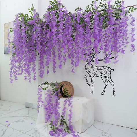 PRICES MAY VARY. 【Feature】The wisteria flowers are well made of flame retardant material, make sure safty and environment-friendly. in fresh colors which made flower vines looks like real flowers. Our design is pure natural, simple and elegant. They are easy to wash and keep clean. Installation of these garlands is very simple. Besides, these strings are also can be reused for several times. 【Specification】This artificial wisteria vines package contains 12 pack of wisteria strings per set. Each Rattan Wedding, Wisteria Wedding, Fake Hanging Plants, Party Wall, Flower Chandelier, Floating Flowers, Wall Ceiling, Hanging Flowers, Garden Decorations