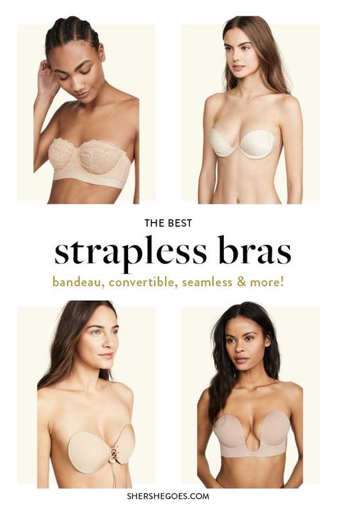 Bras are among the most notoriously uncomfortable and frustrating clothing items ever, yet for some reason women keep wearing traditional bras day in and day out. Luckily, the miracle of technology has finally produced strapless bras! #bras #straplessbras bras, strapless bras, best strapless bras, strapless bras for tank tops, strapless bras for flat chest, strapless bras for backless dresses, strapless bras for plus size, best comfortable strapless bras Types Of Bras For Different Tops, Best Strapless Bra Push Up, Bra For Tank Tops, Bras For Tank Tops, Wardrobe Hacks, Bras For Backless Dresses, London Outfits, Best Strapless Bra, Strapless Bras