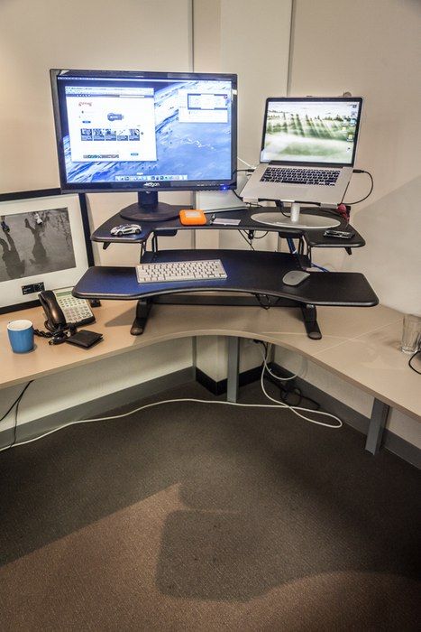 Sit To Stand, Sit Stand Desk, Just Us, Office Workspace, Keyboard And Mouse, Diy Desk, Modern Office, Standing Desk, Keyboard