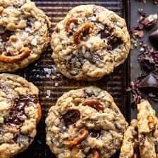 Salted Pretzel Cowboy Party Cookies. - Half Baked Harvest Kitchen Sink Christmas Cookies, Cookies With Pretzels, Basic Chocolate Chip Cookies, Sink Cookies, Christmas Cookies Recipe, Kitchen Sink Cookies, Half Baked Harvest Recipes, Salted Pretzel, Shugary Sweets