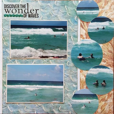 Beach Scrapbook Layouts Simple, Beach Scrapbook Pages Picture Layouts, Scrapbooking Beach Layouts, Beach Scrapbook Layouts Ocean, Ocean Scrapbook Layouts, Beach Scrapbook Ideas, Scrapbooking Page Ideas, Ocean Scrapbook, Hawaii Scrapbook