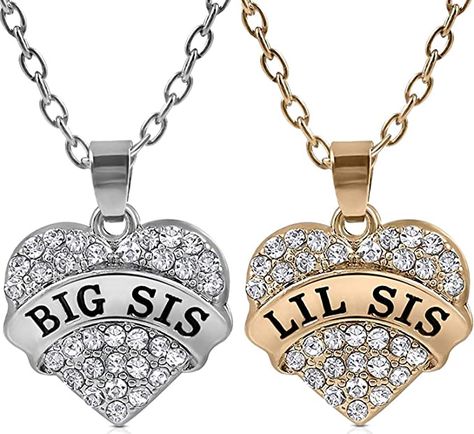 Matching Sister Necklaces, Sister Valentine, Stocking Stuffers For Teens, Bff Jewelry, Little Sister Gifts, Big Lil, Big Sister Little Sister, Christmas Gifts For Sister, Crystal Heart Necklace