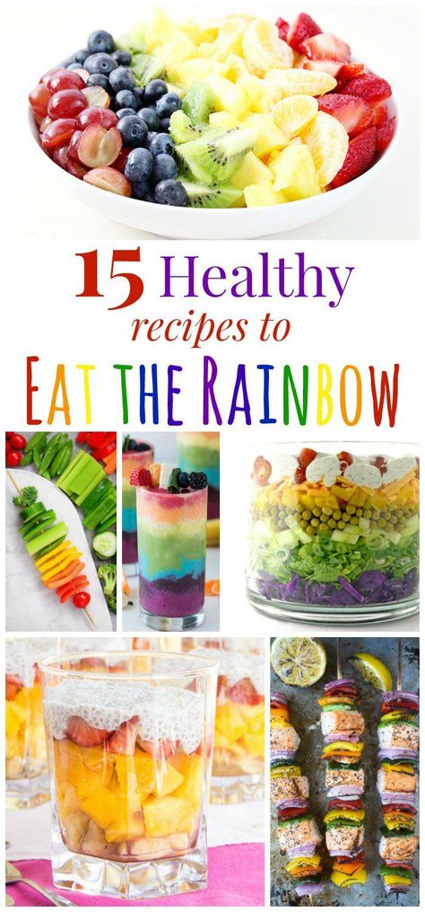 15 Healthy Recipes to Eat the Rainbow - fruits, vegetables, and more make these meals and snacks fun and nutritious! Rainbow Diet, Rainbow Desserts, Rainbow Fruit, Rainbow Food, Eat The Rainbow, Healthy Vegetables, Fruits Vegetables, Nutritious Meals, Fruits And Veggies