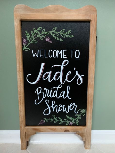 Garden Party Chalkboard Sign, Bridal Shower Chalk Sign, Bridal Shower Signs Entrance Chalkboard, Bridal Shower Chalkboard Ideas, Bridal Shower Chalkboard Sign, Chalkboard Art Tutorial, Welcome Sign Chalkboard, Chalk Art Coffee, Shower Chalkboard Sign