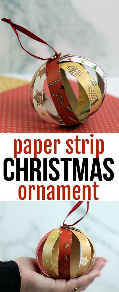 Christmas Trees With Paper Ornaments, Paper Strip Ornaments Diy, Recycled Paper Christmas Decorations, Scrapbook Paper Ornaments Diy, Christmas Craft Tree Decorations, Strip Paper Craft, How To Make Paper Christmas Ornaments, Paper Strip Christmas Tree, Handmade Paper Christmas Ornaments