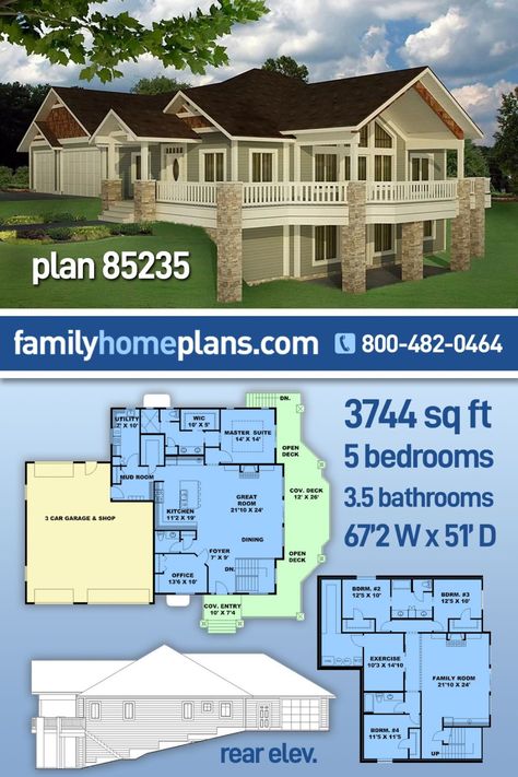 Contemporary Craftsman Home, Basement House Plans, Contemporary Craftsman, Hillside House, Plans Architecture, Houses Plans, Garage House Plans, Basement House, Lake House Plans