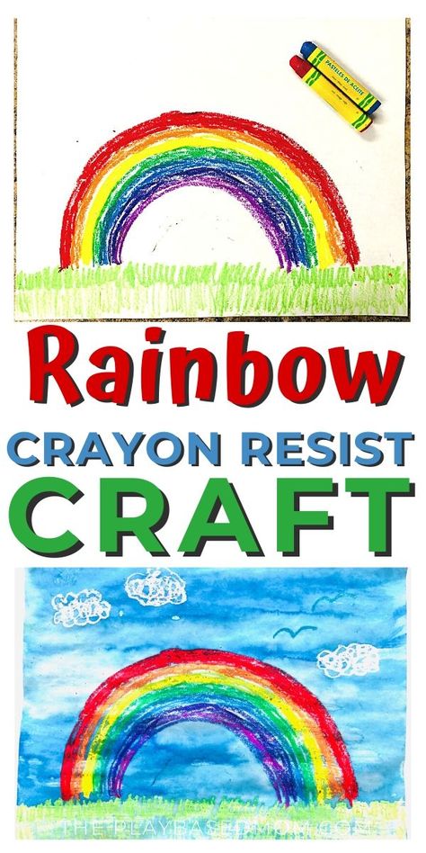 Rainbow Crayon Resist Art Project for Kindergarteners - The Play Based Mom Art Project 1st Grade, Art Lesson For Kindergarten, Crayon Resist Art, Project For Preschool, Resist Art, Rainbow Crayon, Kindergarten Art Lessons, Rainbow Activities, Kindergarten Art Projects