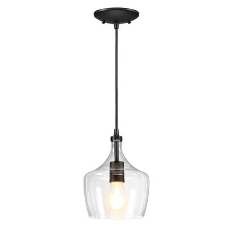 Longshore Tides 1-light Single Round Chandelier,vintage Industrial Pendant Light | Wayfair Modern Farmhouse Island Lighting, Kitchen Lights Over Island, Glass Kitchen Pendant Lights, Real Farmhouse, Black Pendant Light Kitchen, Glass Pendent, Clear Glass Pendant Light, Kitchen Island Light, Chandelier Vintage