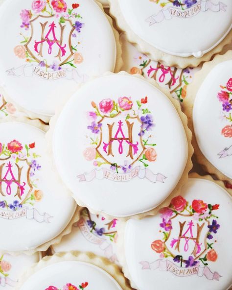 Tuscan Inspired Wedding, Summer Wedding Reception, Monogram Cookies, Martha Weddings, Edible Favors, Edible Wedding Favors, Wedding Crest, Wedding Stationery Suite, Wedding Monogram