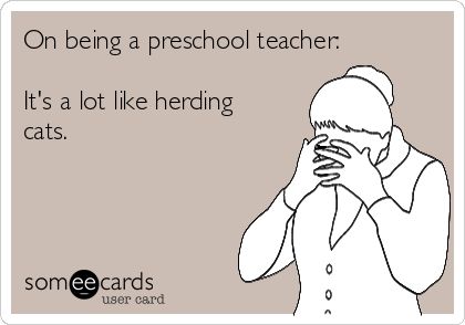 On being a preschool teacher: It's a lot like herding cats. Preschool Quotes, Teacher Humour, Teachers Week, Teacher Quotes Funny, Teaching Humor, Prek Teacher, Toddler Teacher, Herding Cats, Daycare Teacher