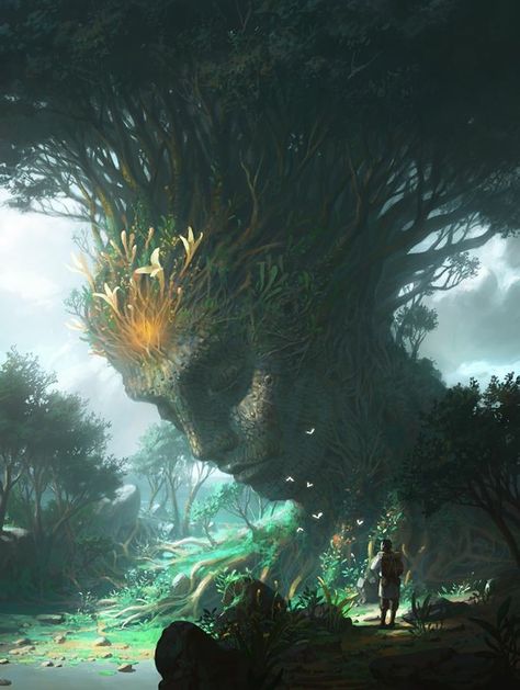 Sztuka Science Fiction, Creature Fantasy, Istoria Artei, Giant Tree, Fantasy Setting, Fantasy Places, Comics Art, Fantasy Concept Art, Arte Fantasy