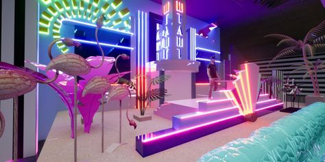 Miami theme - Visual Architects Miami Vice Decor, Miami Party Theme, Miami Party Aesthetic, Miami Vice Theme Party Outfit, Miami Beach Club, Miami Vice Party, Miami Beach Party, Miami Vice Theme, Sunset Soiree