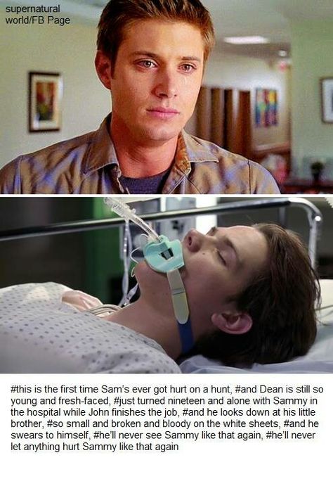 This is really sad!<<  even sadder since Sam seems to get hurt at least once a season Impala 67, Dean Castiel, Sherlock Holmes Benedict Cumberbatch, Bobby Singer, Sherlock Quotes, Supernatural Quotes, Supernatural Destiel, Sam Dean, Winchester Boys