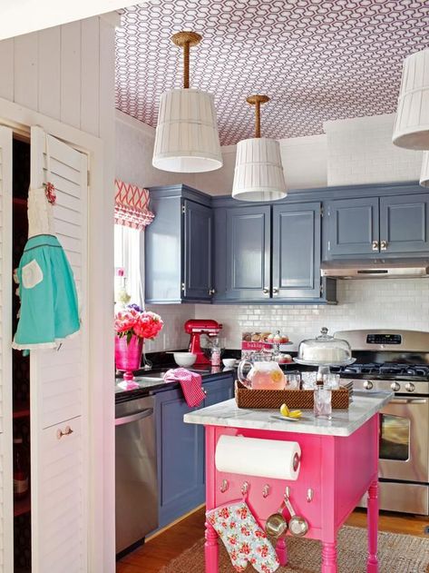 Heart the ceiling and lights Modern Coastal Kitchen, Tiny Kitchen Remodel, Cheap Kitchen Remodel, Kitchen Remodel On A Budget, Budget Kitchen Remodel, Kitchen Design Diy, Kitchen Remodel Cost, Farmhouse Kitchen Remodel, Remodel On A Budget