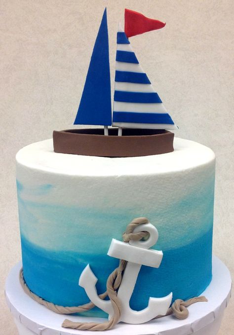 Sailboat Sailing Theme Cake, Sailboat Cake Ideas, Sailboat Birthday Cake, Sailor Cake Nautical Theme, Sail Boat Cake, Nautical Birthday Cakes, Sailor Cake, Sailboat Cake, Marine Cake