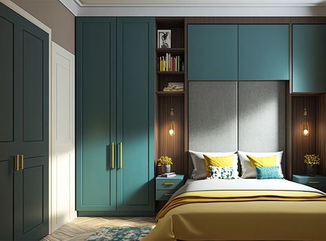 Built In Wardrobe Around Bed, Fitted Wardrobe Design, Bedroom Built In Wardrobe, Teenage Girl Room, Teal Bedroom, Sliding Wardrobe Doors, Wardrobe Designs, Bright Decor, Room Styles