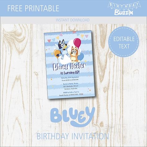 Free Printable Bluey Birthday Party Invitations | Birthday Buzzin Free Printable Bluey Invitations, Bluey Birthday Party Invites, Free Bluey Invitation, Bluey Birthday Invitation Free, Free Bluey Printables, Bluey Birthday Invitation Template Free, Bluey Birthday Party Invitations, Bluey Party Invitations, Free Printable Bluey