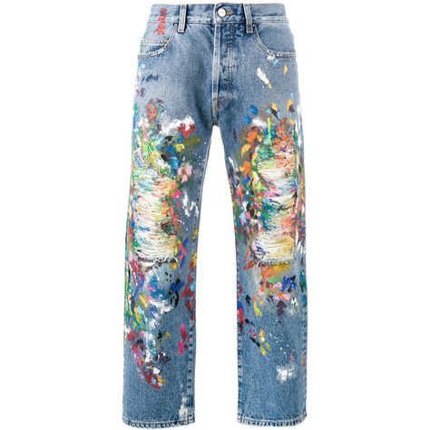 Palm Angels Palm Angels Distressed Painted Jeans ($652) ❤ liked on Polyvore featuring men's fashion, men's clothing, men's jeans, blue, mens distressed denim jeans, mens ripped jeans, mens destroyed jeans, mens blue jeans and mens torn jeans Painted Denim Jeans, Jean Diy, Paint Splatter Jeans, Ripped Jeans Men, Denim Jeans Ripped, Blue Ripped Jeans, Torn Jeans, Denim Art, Destroyed Denim